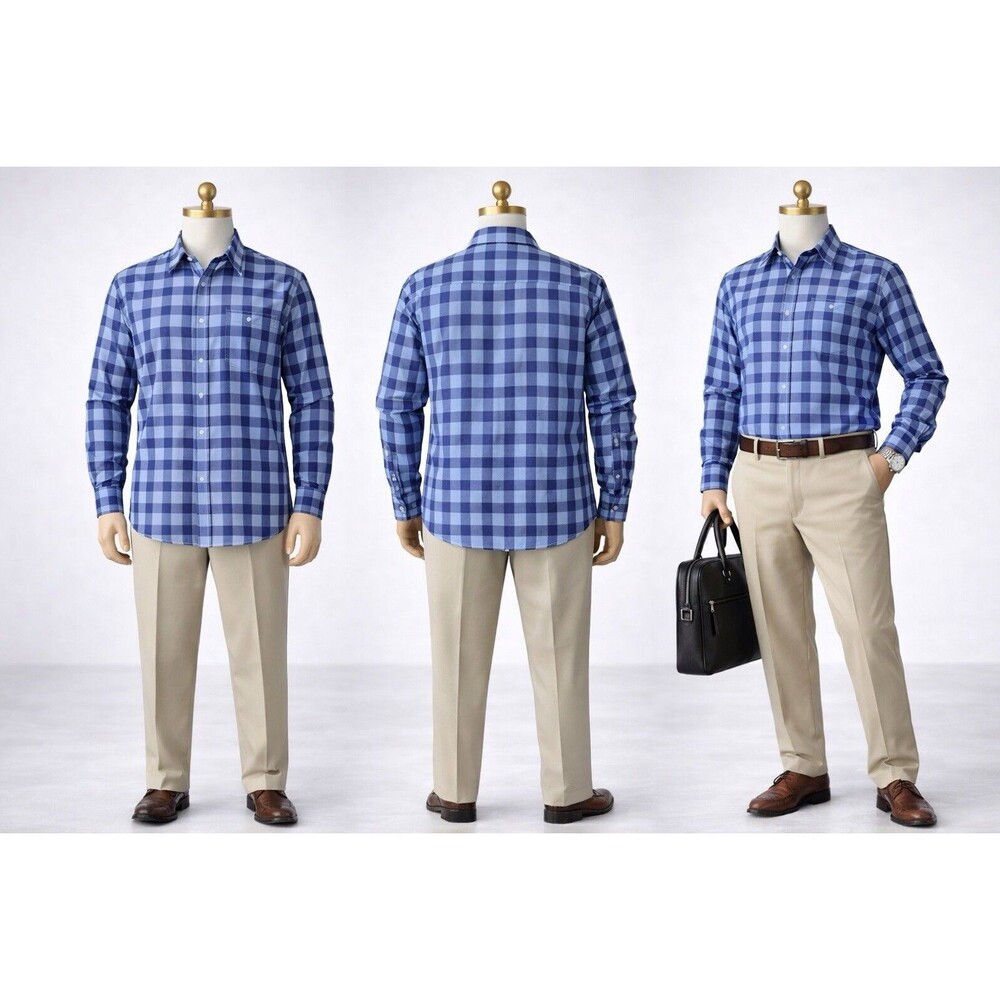 Mens Michael Kors Blue Plaid Button Down Long Sleeve Size XL Casual Classic Fit